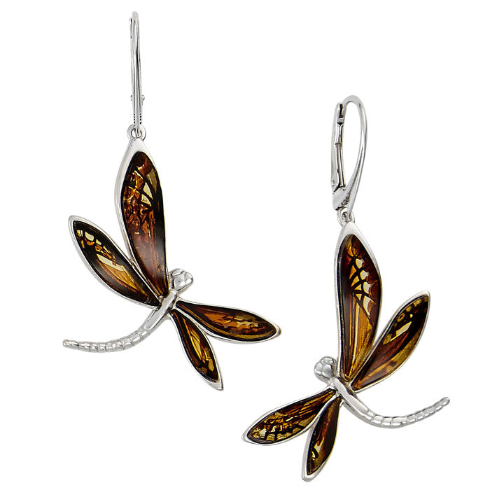 Etched Amber Dragonfly Earrings