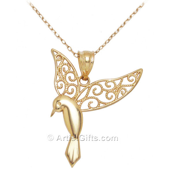 Filigree Gold Hummingbird Necklace