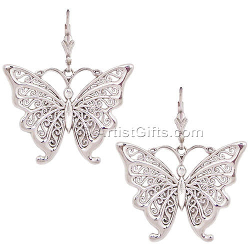 Silver Filigree Butterfly Earrings