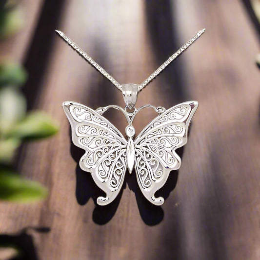 Silver Filigree Butterfly Necklace