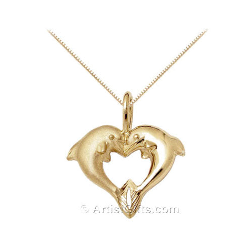 14k Gold Dolphin Heart Necklace
