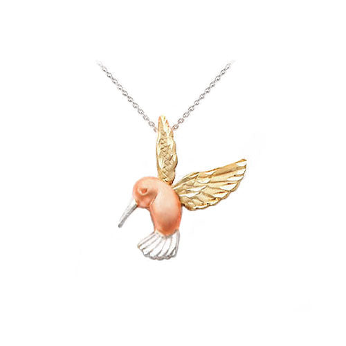 Gold Hummingbird Necklace with White Gold Chain