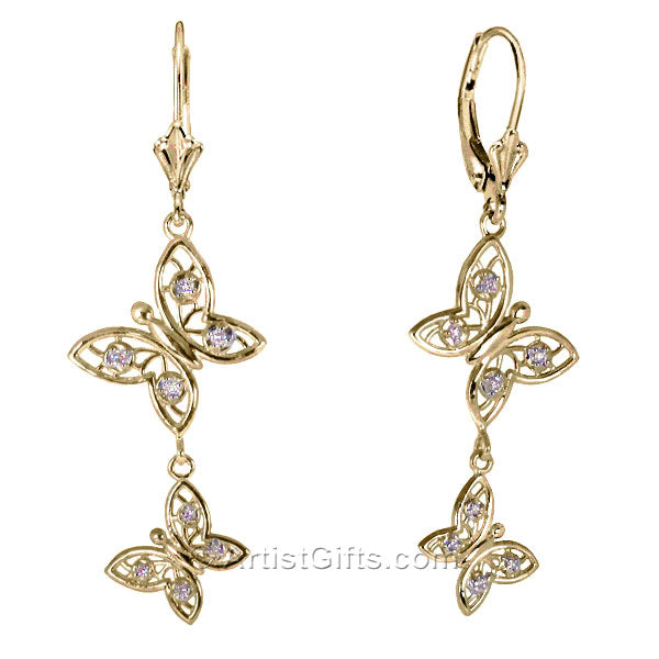 Diamond and Gold Butterfly Earrings