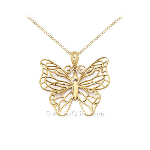Open Design Gold Butterfly Pendant Necklace