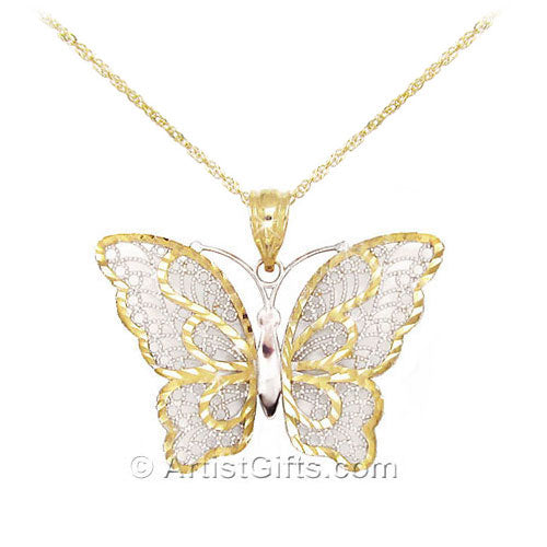 Diamond Cut Gold Butterfly Necklace