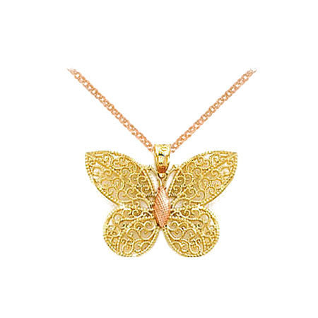 Gold Butterfly Necklace with Rose Gold Body and Rose Gold Chain