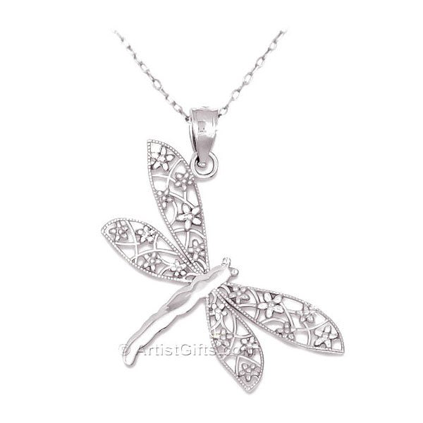 White Gold Dragonfly Necklace