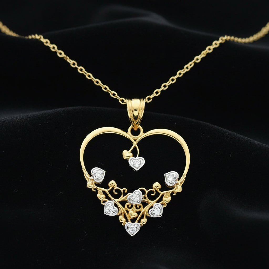 Gold Diamond Floral Heart Necklace