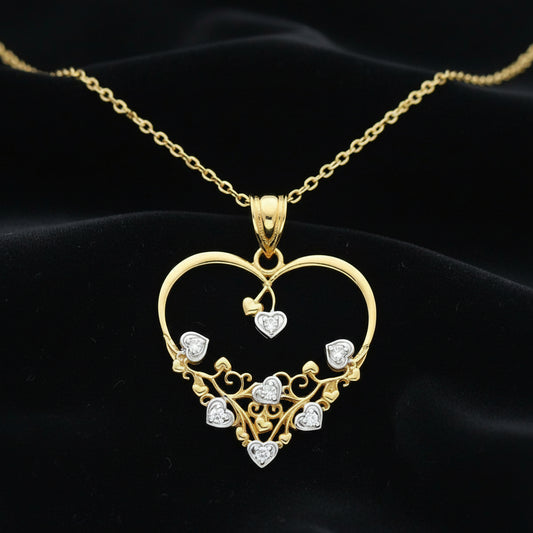 Gold Diamond Floral Heart Necklace