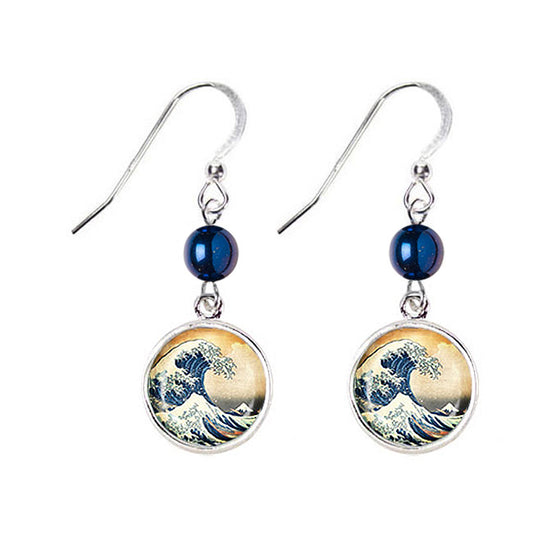 Hokusai Great Wave Art Glass Earrings