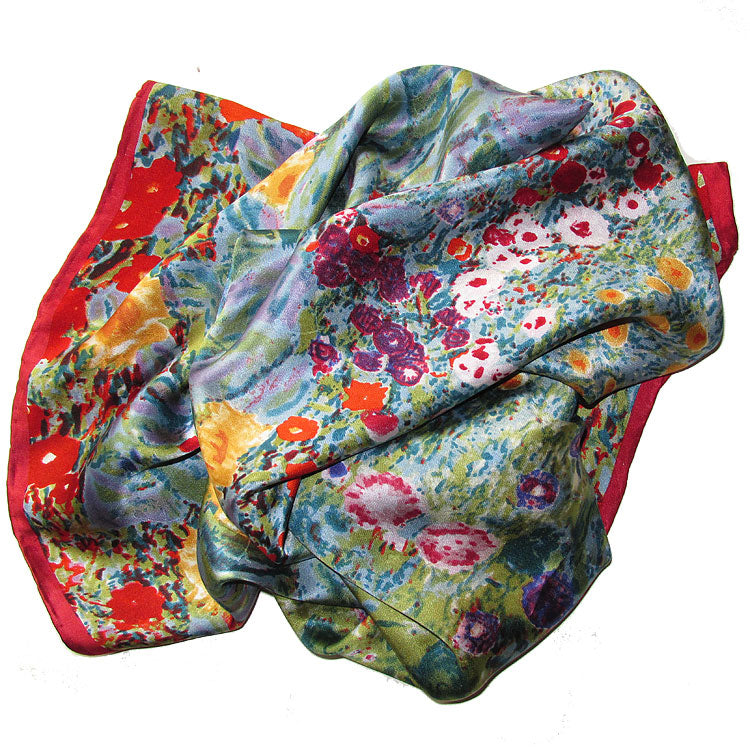 Close-up of Klimt Sunflower Silk Art Scarf