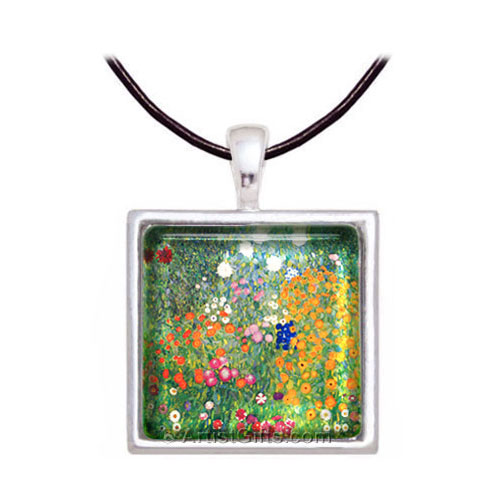 Klimt Flower Garden Necklace with Leather Cord Option