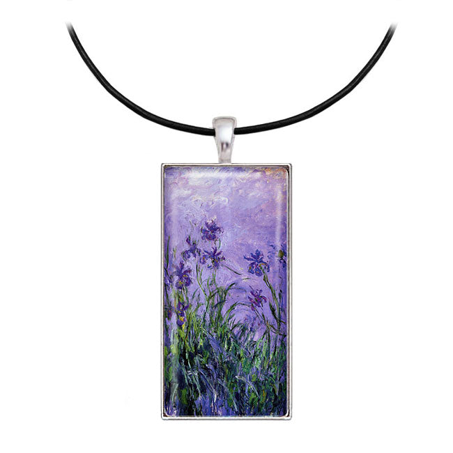 Monet Lilac Irises Necklace with Leather Cord 