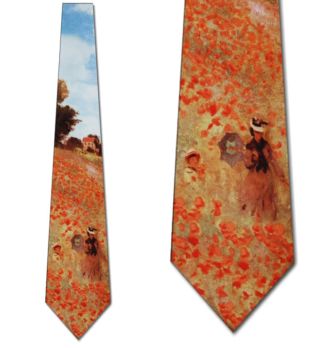 Monet Field of Poppies Art Tie - Closeup Views