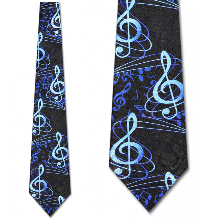 Blue Music Clef Notes Necktie Closeup Views