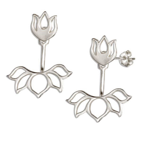 Two Piece Water Lily Ear Jacket Post Earrings