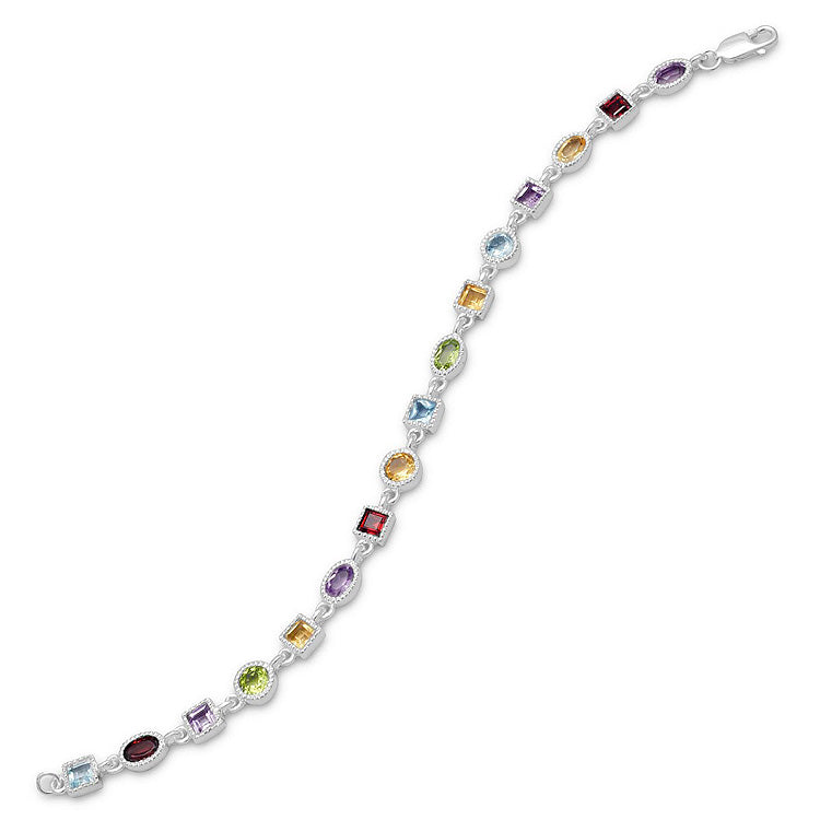 Rainbow Gemstone Bracelet with Lobster Clasp Closure