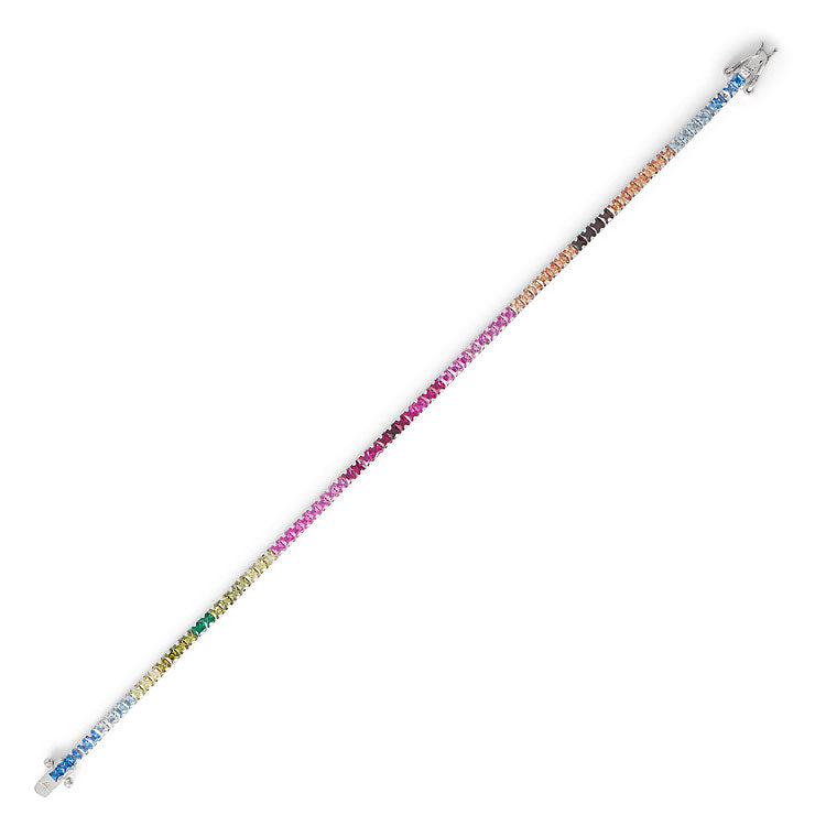 Rainbow Sparkle Tennis Bracelet - Rhodium Plated Sterling Silver