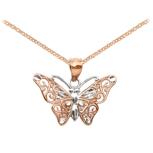 Rose Gold Butterfly Necklace with 14k Rose Gold Chain Option