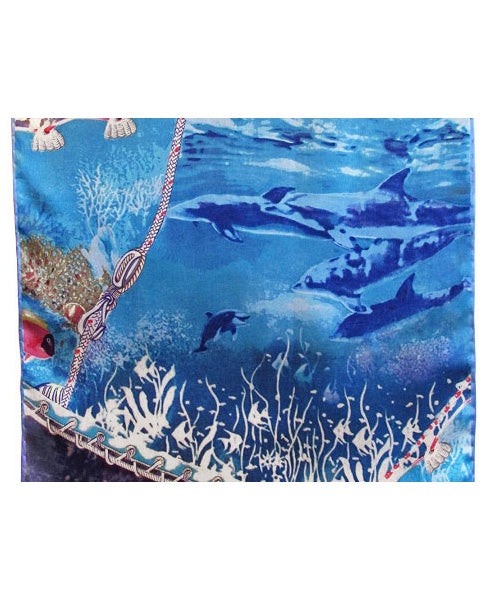 Detail of our Dolphin Sea life Silk Scarf
