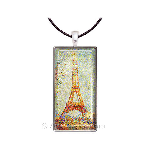 Seurat Eiffel Tower Necklace with Leather Cord Option