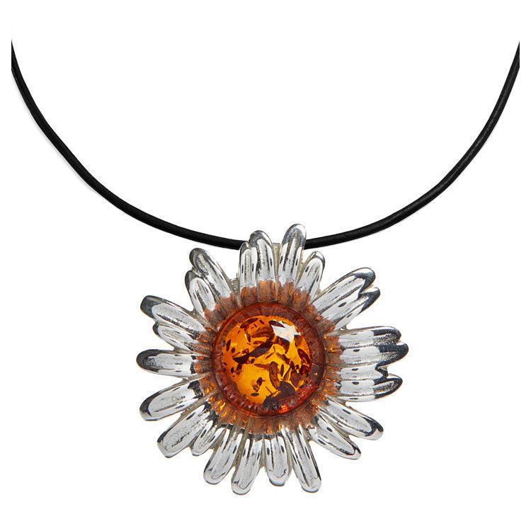 Sunflower Pendant with Leather Cord
