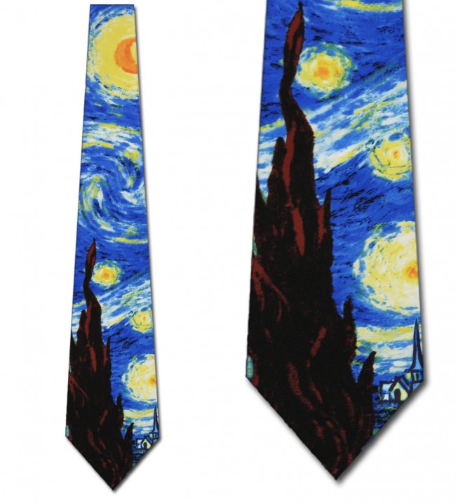 Vincent Van Gogh Starry Night Art Necktie -  Closeup Views