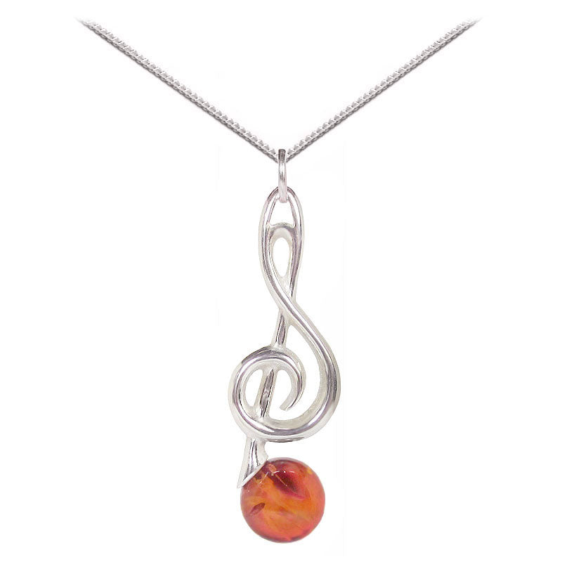 Silver and Amber G Clef Music Necklace