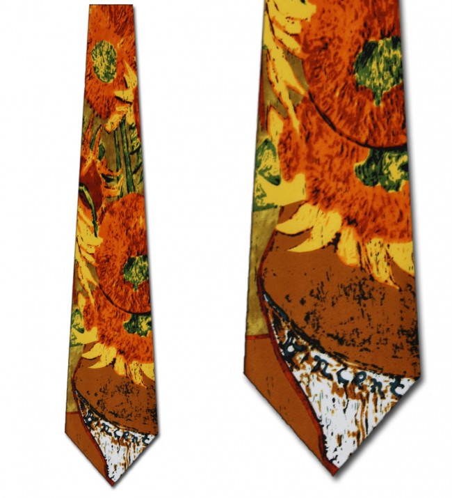 Van Gogh Sunflowers Art Necktie Closeup Views