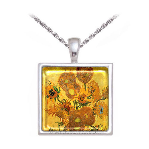 Van Gogh Sunflowers Necklace with Sterling Silver Chain Option