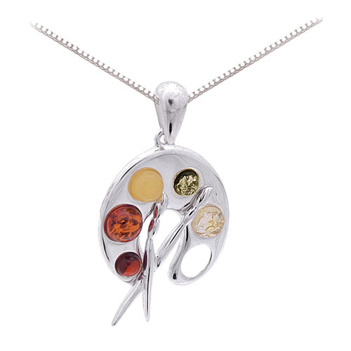 Silver Palette Necklace with Amber