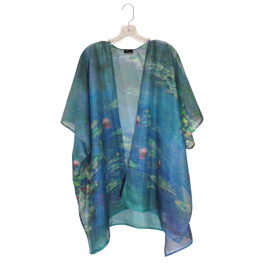 Light blue and green kimono with Monet's Water Lilies print