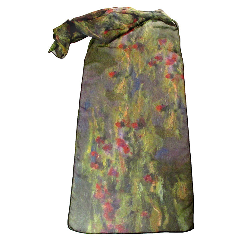 Monet Red Lilies Chiffon Scarf Full View